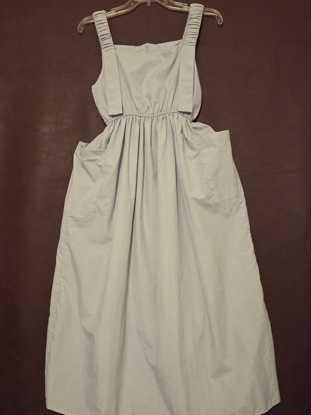 Women's Light Mint-Gray Maxi Pinafore Dress with Pockets